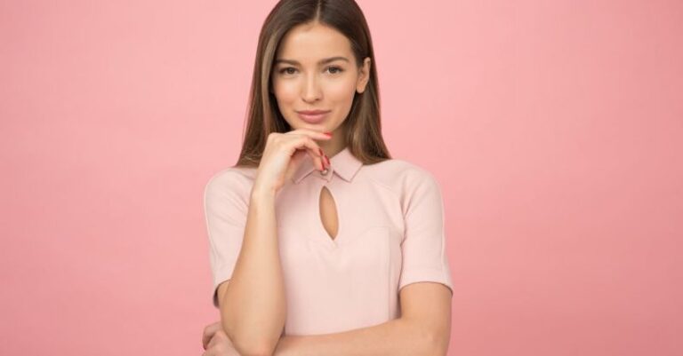 Women - Woman Wearing Pink Collared Half-sleeved Top